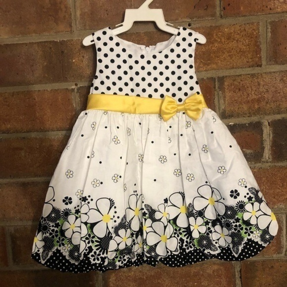 Bonnie Baby Black White Polka Dot Floral Spring Summer Dress Sz 24M NWT